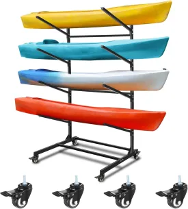 Gisafai Kayak Storage Rack, Freestanding Kayak Stand with Wheels, Adjustable Heavy Duty Kayak Holder Weatherproof Stand Outdoor Storage Rack for Kayaks, SUP, Canoe Paddleboard