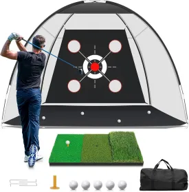 Golf Net with Practice Mat,Golf Hitting Aid Nets 10x7FT for Backyard Driving Chipping Training Swing with Target Mat Balls for Outdoor Indoor??Gifts for Men Dad Him and Golfer