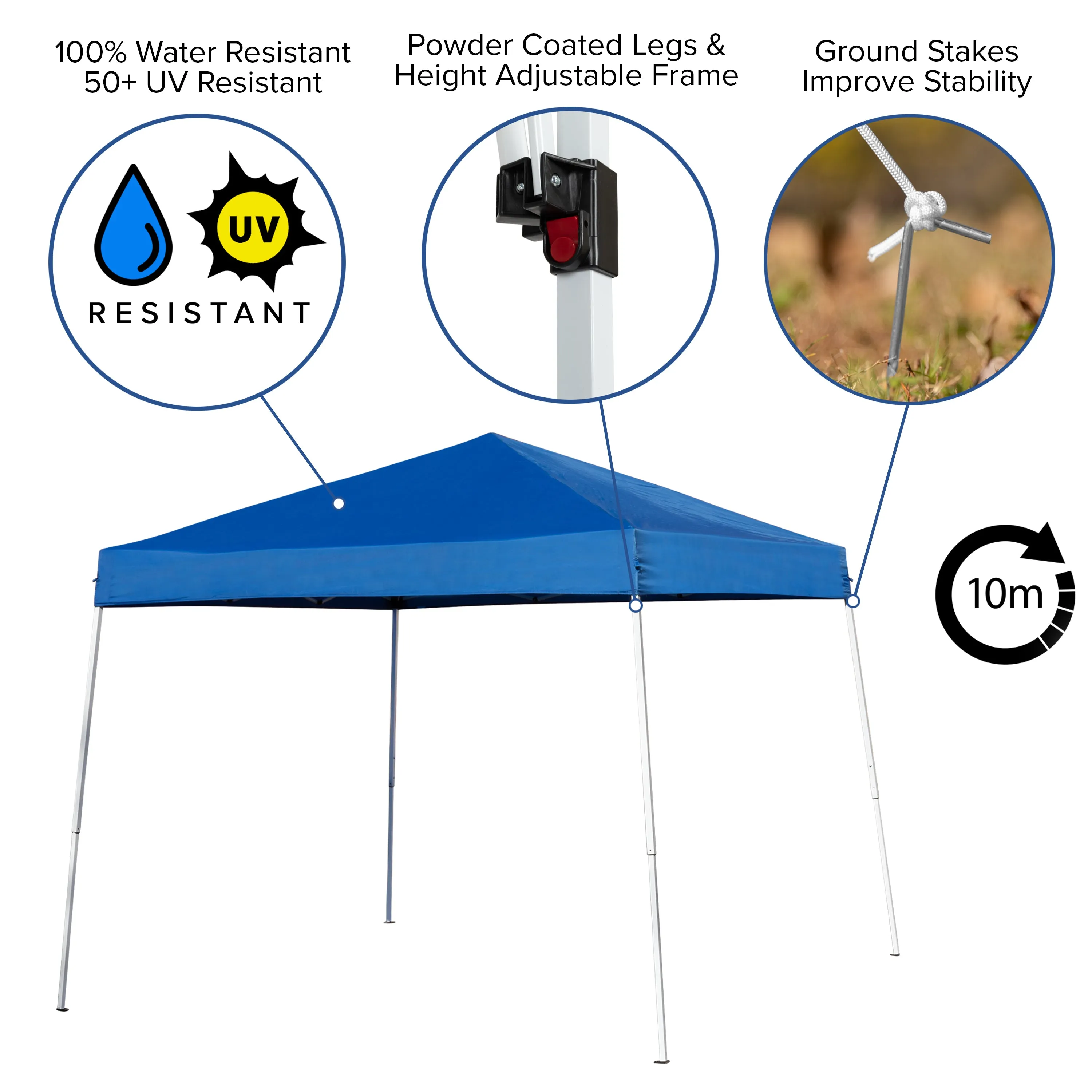Harris 8'x8' Blue Outdoor Pop Up Event Slanted Leg Canopy Tent with Carry Bag