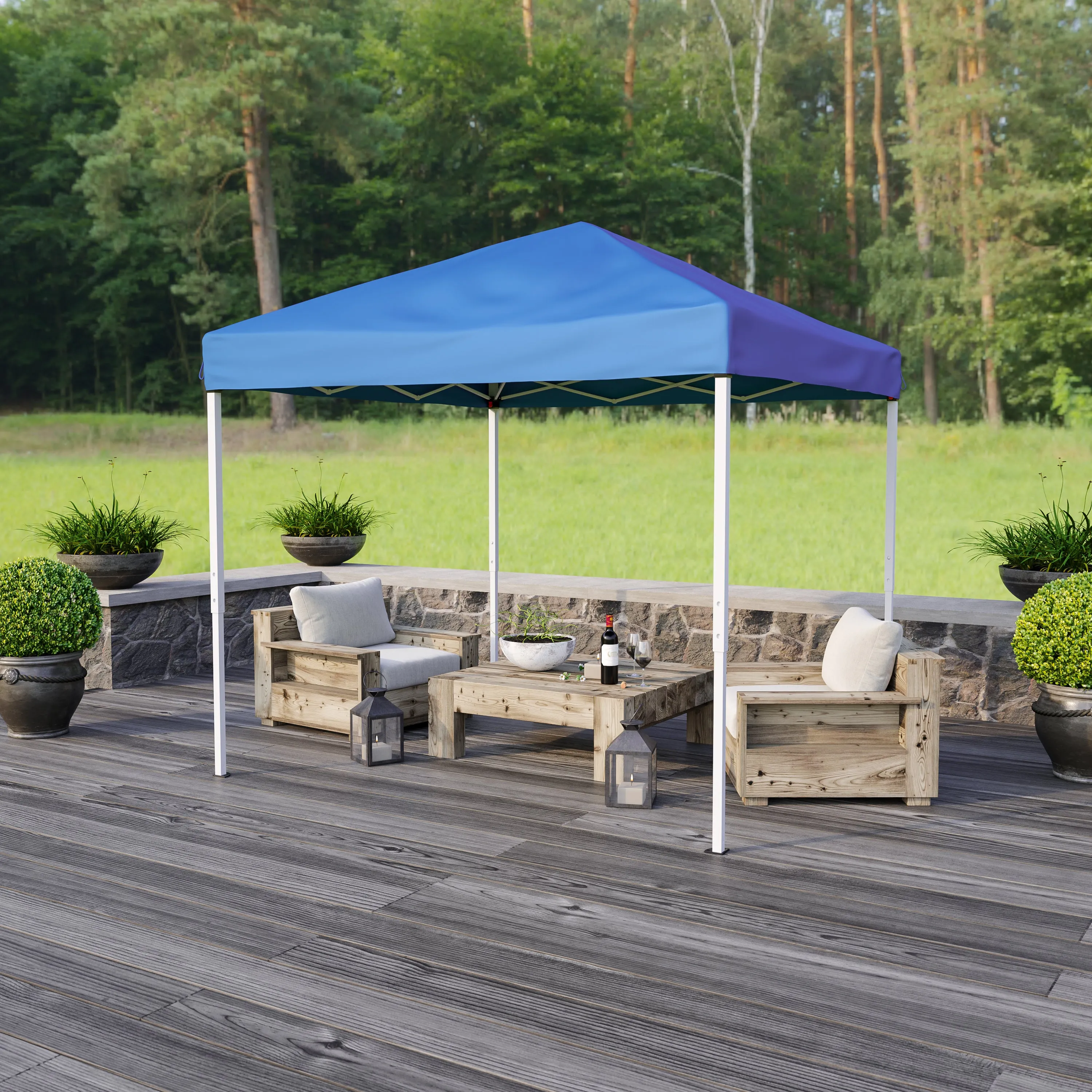Harris 8'x8' Blue Outdoor Pop Up Event Slanted Leg Canopy Tent with Carry Bag