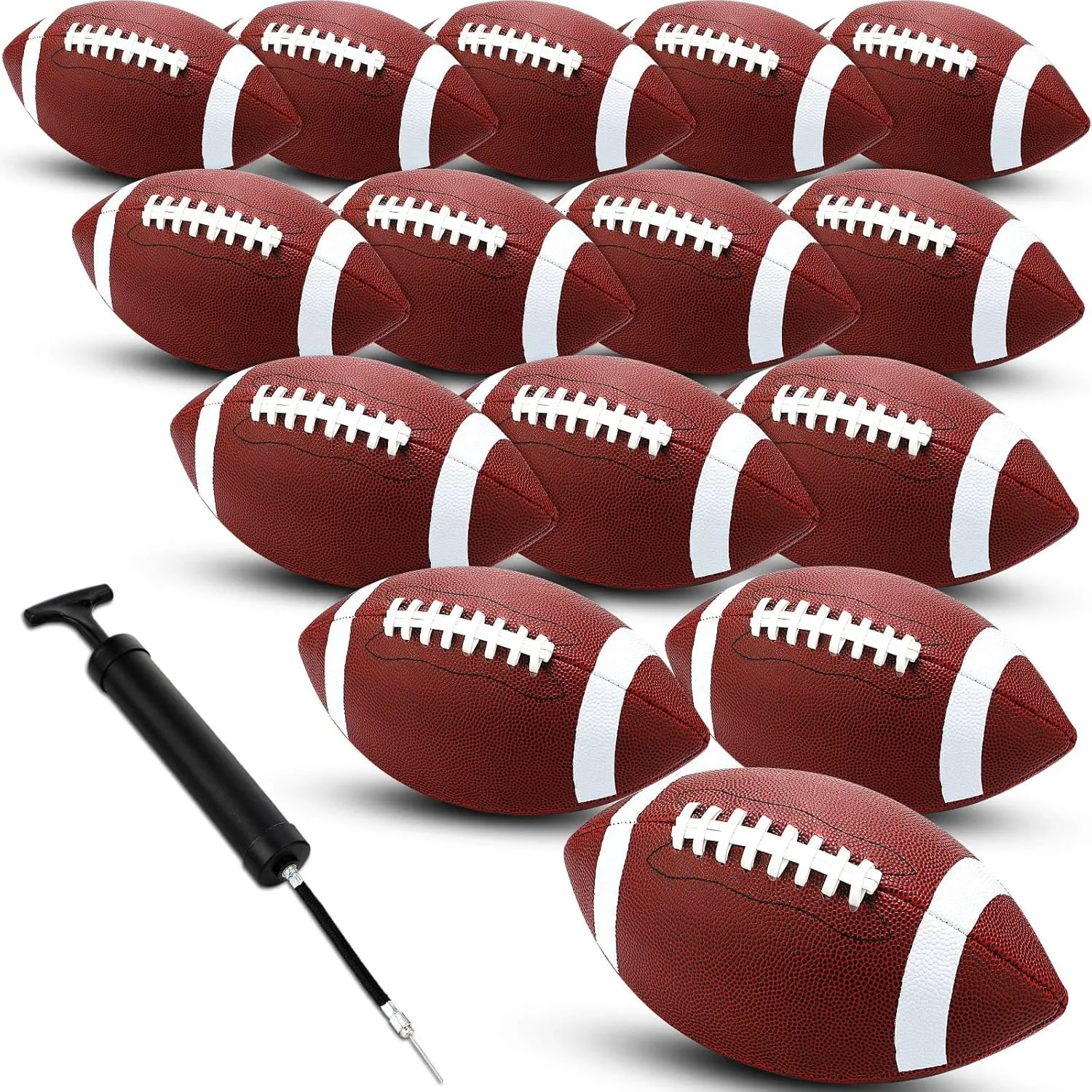 Jerify Composite Leather Footballs Official Size Composite Leather Balls Leather Inflatable Footballs with Pump Indoor Outdoor Footballs Bulk for Training and Recreational Play
