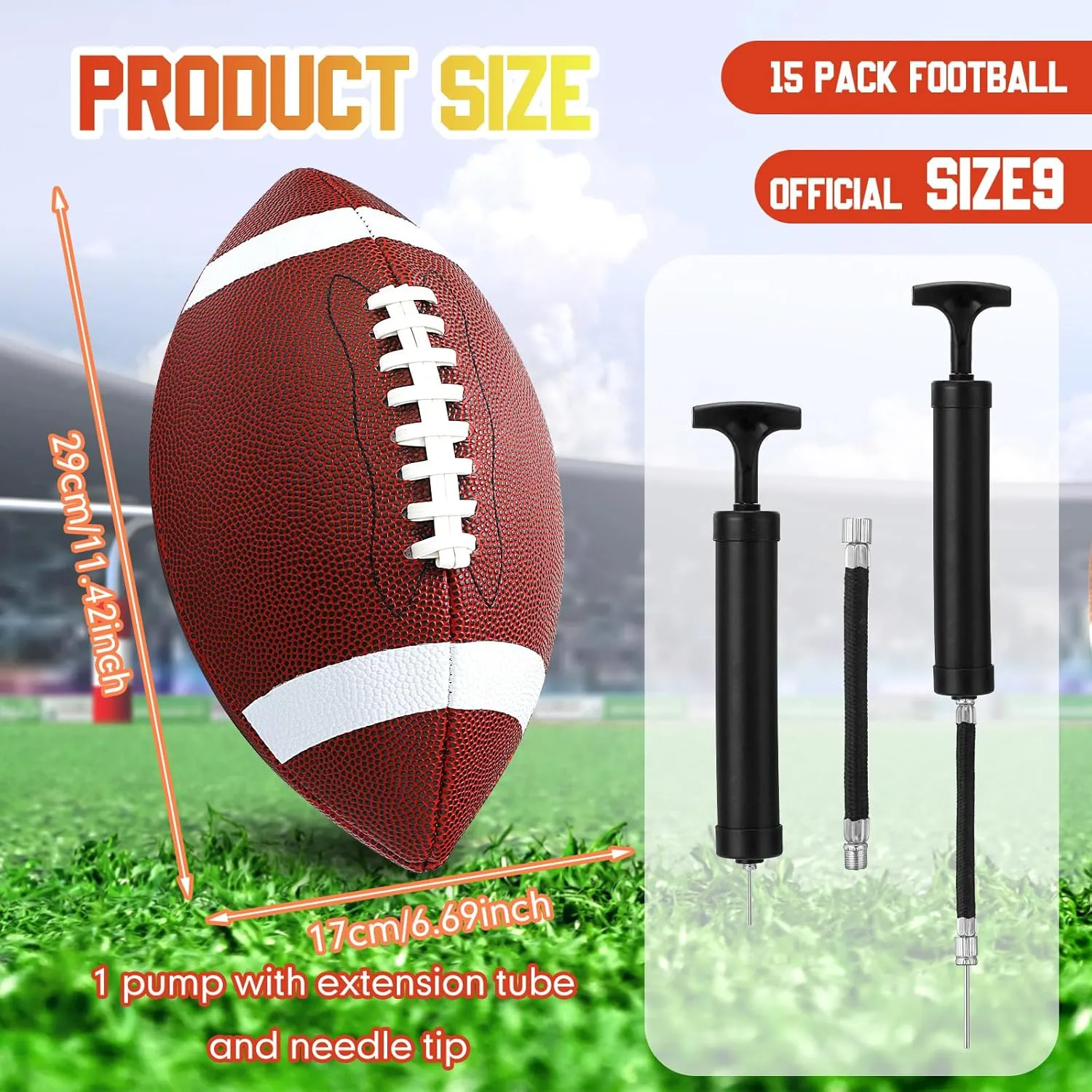 Jerify Composite Leather Footballs Official Size Composite Leather Balls Leather Inflatable Footballs with Pump Indoor Outdoor Footballs Bulk for Training and Recreational Play