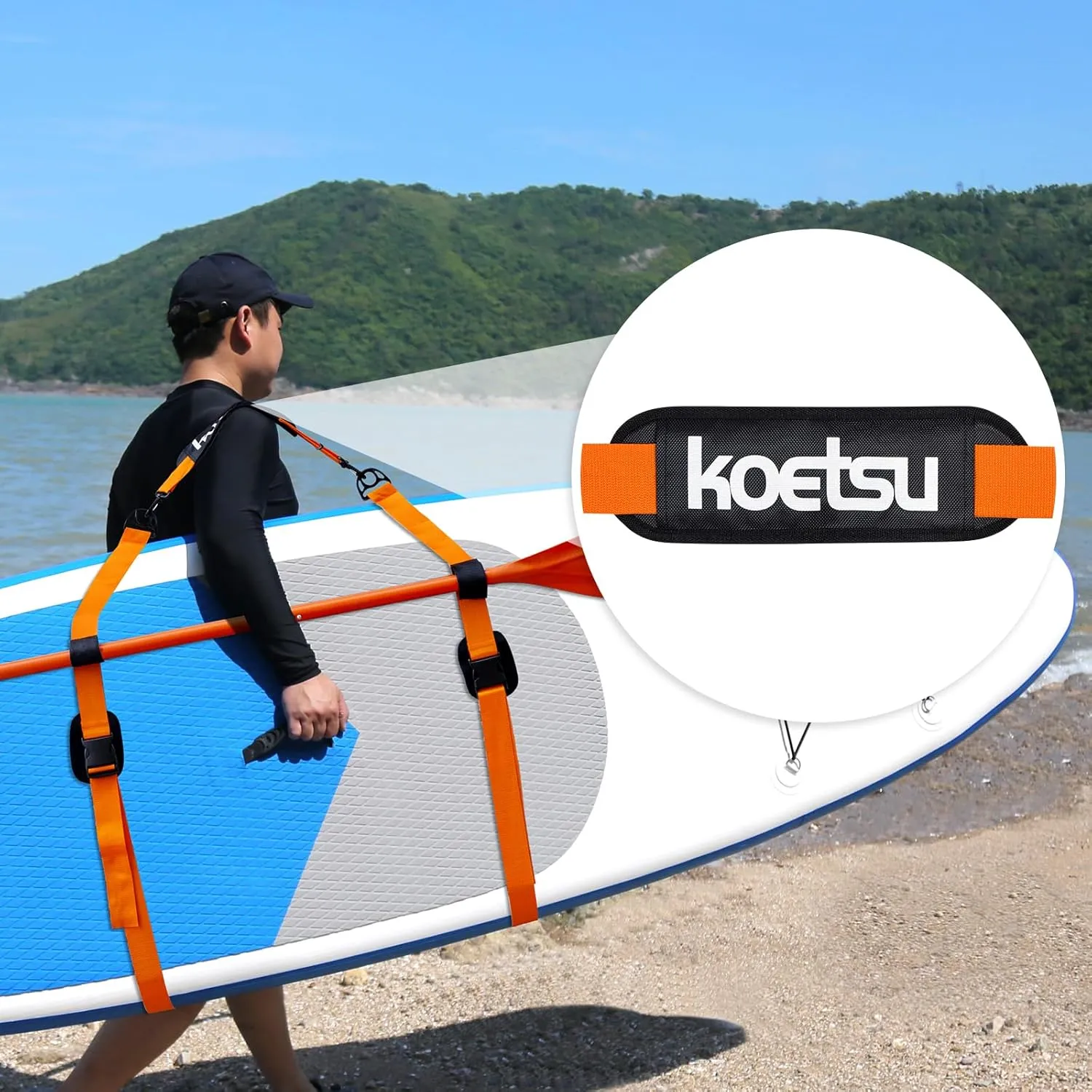 KOETSU Paddle Board Strap-Adjustable SUP Carry Straps, Padded Shoulder Strap with Hook for Kayak/Paddle Board/Surfboard