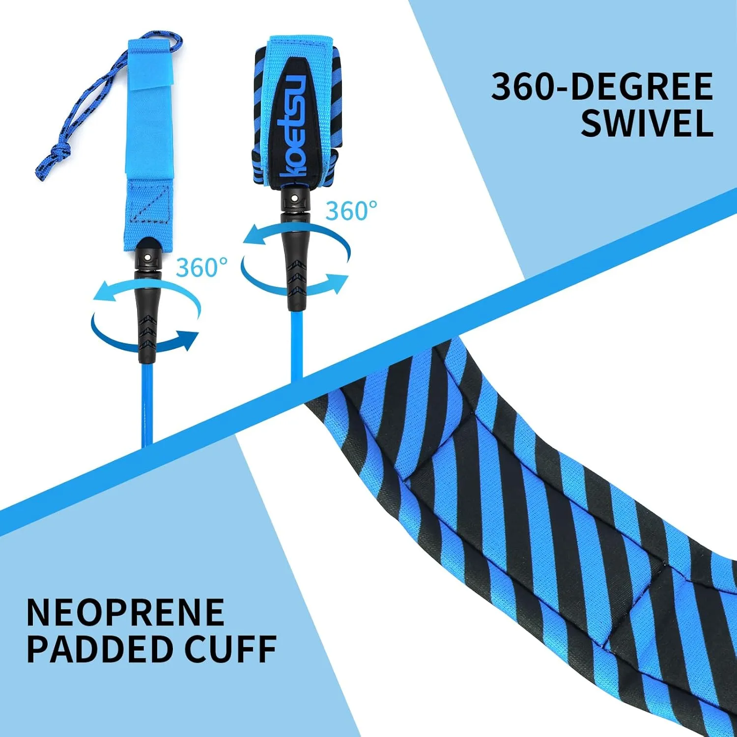 KOETSU Premium Paddle Board Leash - 10ft SUP Ankle Safety Rope, 7mm Thick Surfboard Leash for Longboard, Stand Up Paddle Board Accessories, SUP Replacement Leg Rope