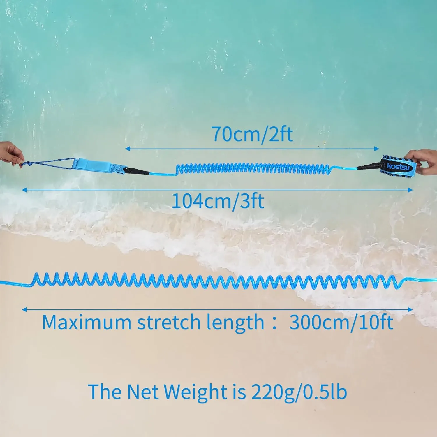 KOETSU Premium Paddle Board Leash - 10ft SUP Ankle Safety Rope, 7mm Thick Surfboard Leash for Longboard, Stand Up Paddle Board Accessories, SUP Replacement Leg Rope