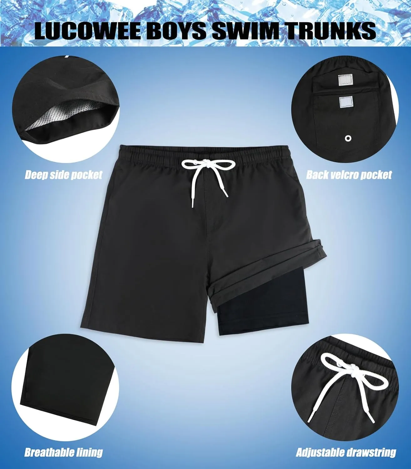 LUCOWEE Boys Swim Bathing Trunks Soft Compression Liner no-Chafing Swimming Shorts Quick Dry Light UPF 50  Quality Swimsuit