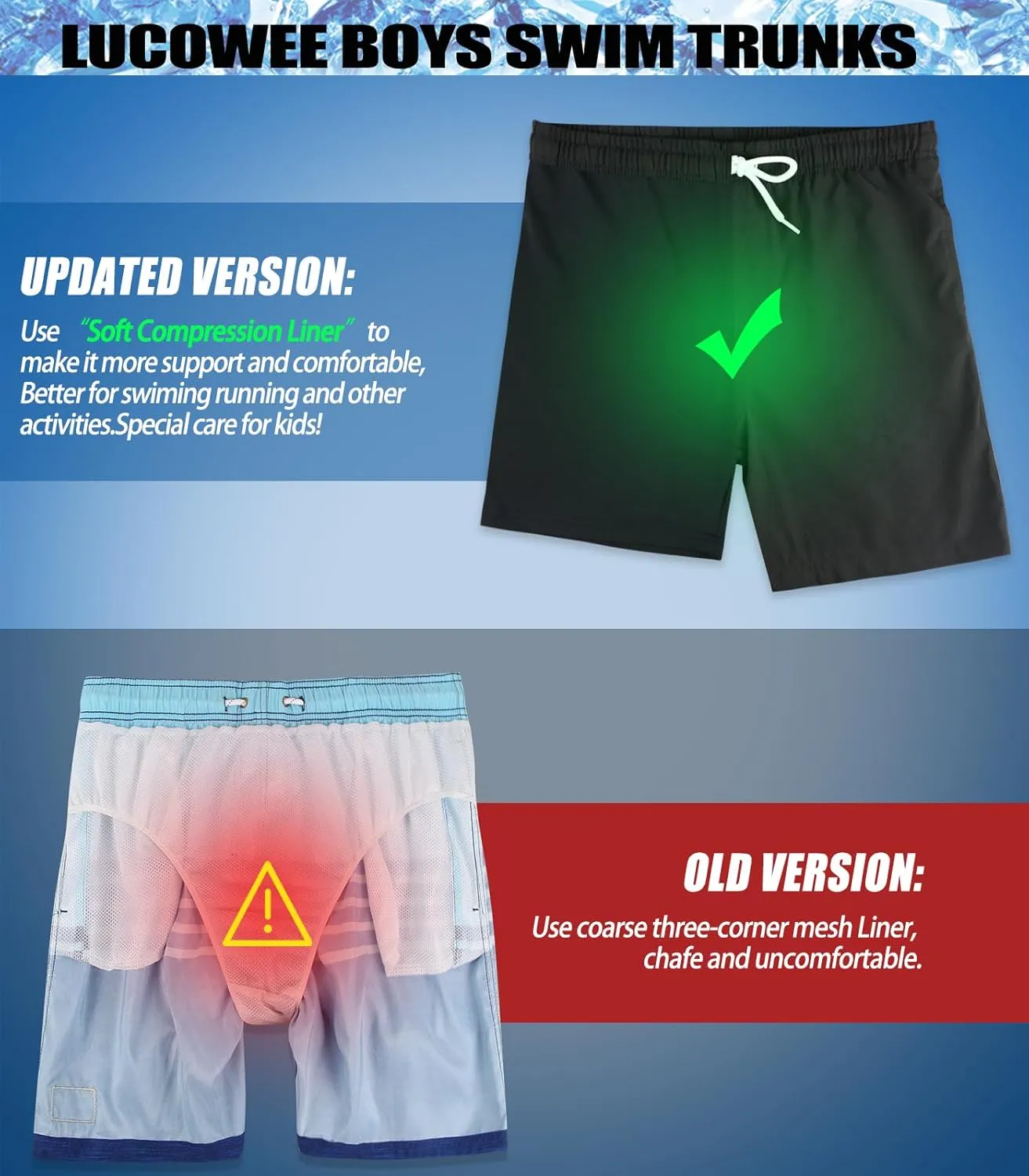 LUCOWEE Boys Swim Bathing Trunks Soft Compression Liner no-Chafing Swimming Shorts Quick Dry Light UPF 50  Quality Swimsuit