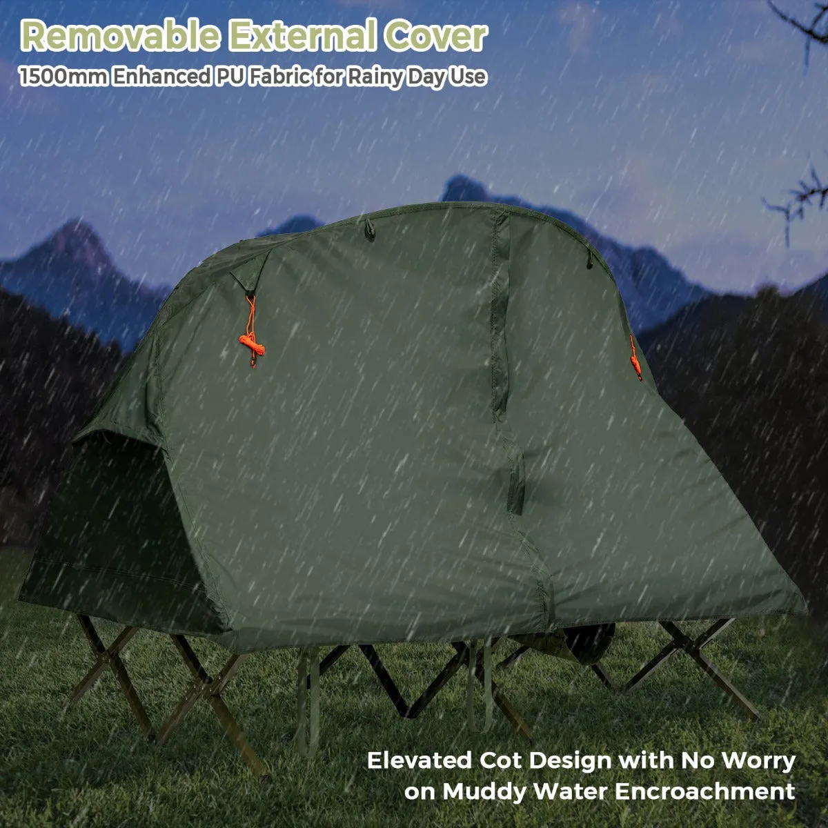 NNECW 2-Person Camping Cot Tent with Waterproof External Cover-Green