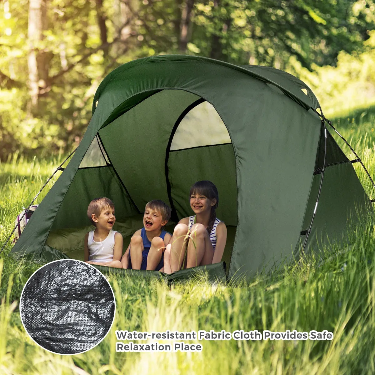 NNECW 2-Person Camping Cot Tent with Waterproof External Cover-Green