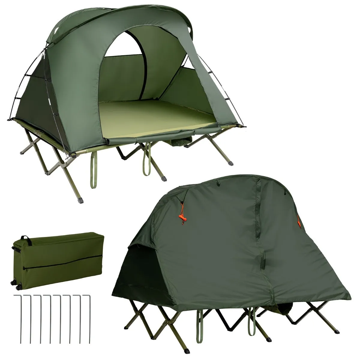 NNECW 2-Person Camping Cot Tent with Waterproof External Cover-Green