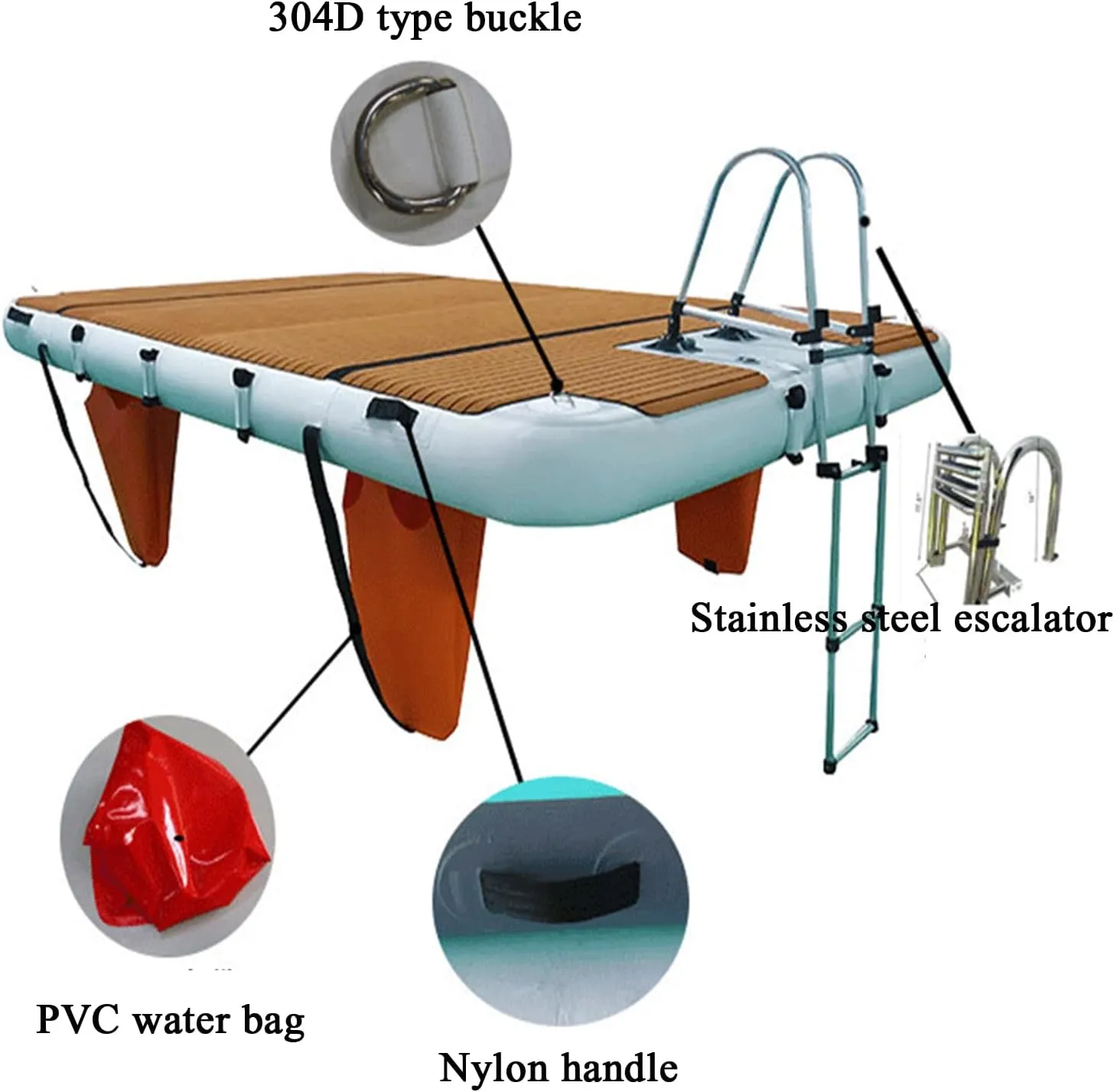 Outdoor Inflatable Water Floating Raft, Yacht Floating Platform Water Rest Table with Stainless Steel Ladder, Water Inflatable Mattress,3 * 3m/9.8 * 9.8ft