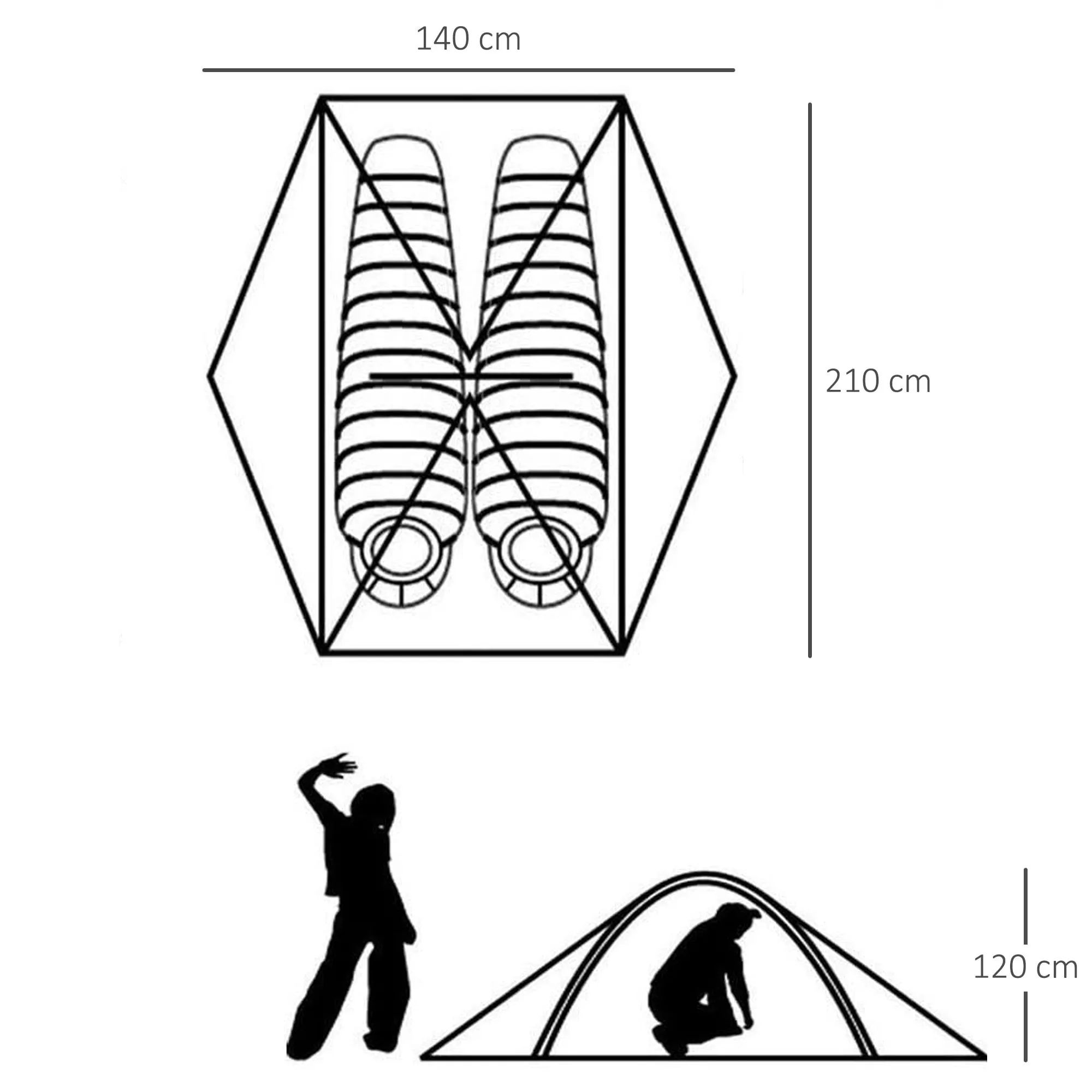 Outsunny Camping Tent for 2 Person Waterproof Double Layer Tent with 2 Doors 4 Mesh Windows Storage Bag Portable Carry Bag Dark Green Outdoor Glass Fiber