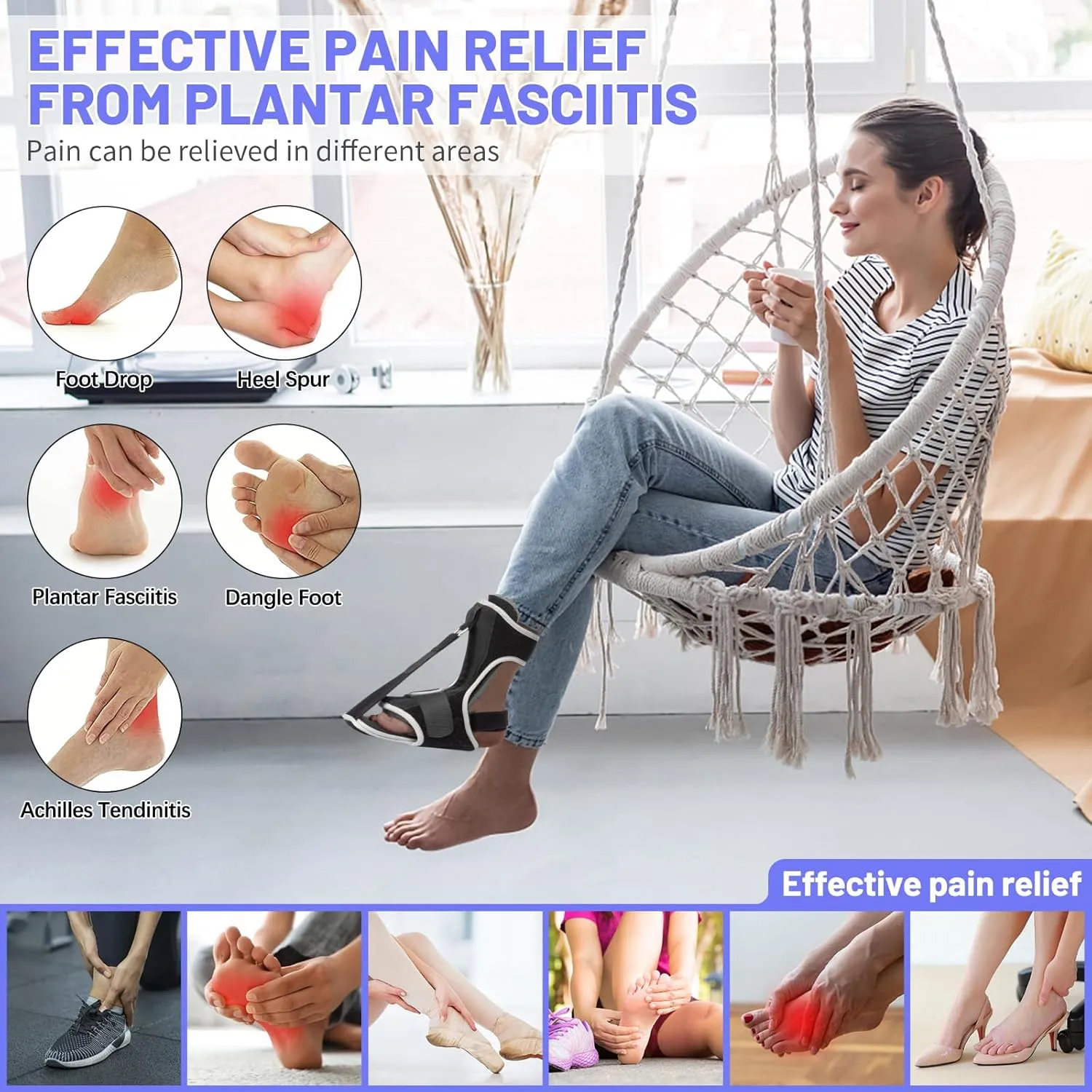 Plantar Fasciitis Night Splint: 2 Pack Plantar Fasciitis Brace for Women Men - Effective Plantar Fasciitis Relief Achilles Tendonitis Foot Drop Heel Pain Black