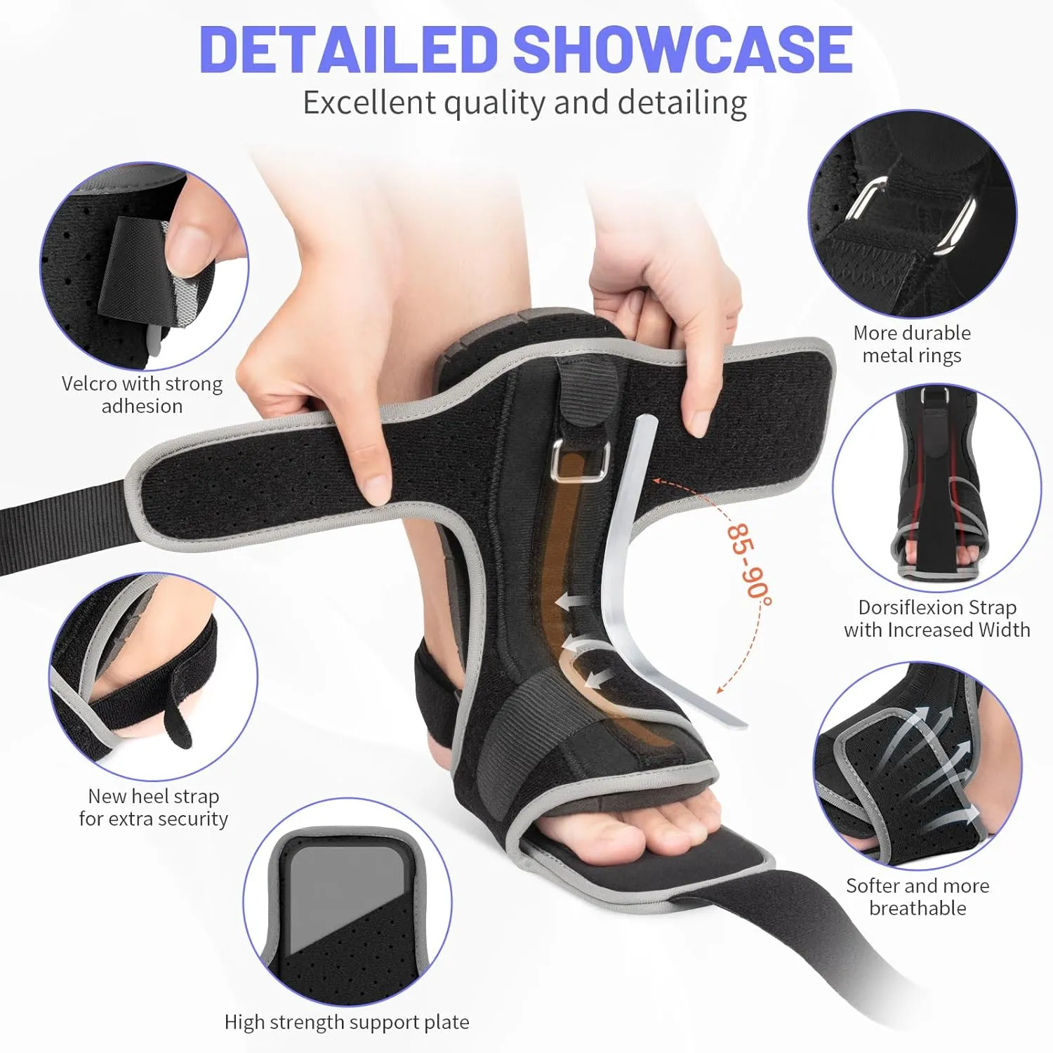 Plantar Fasciitis Night Splint: 2 Pack Plantar Fasciitis Brace for Women Men - Effective Plantar Fasciitis Relief Achilles Tendonitis Foot Drop Heel Pain Black