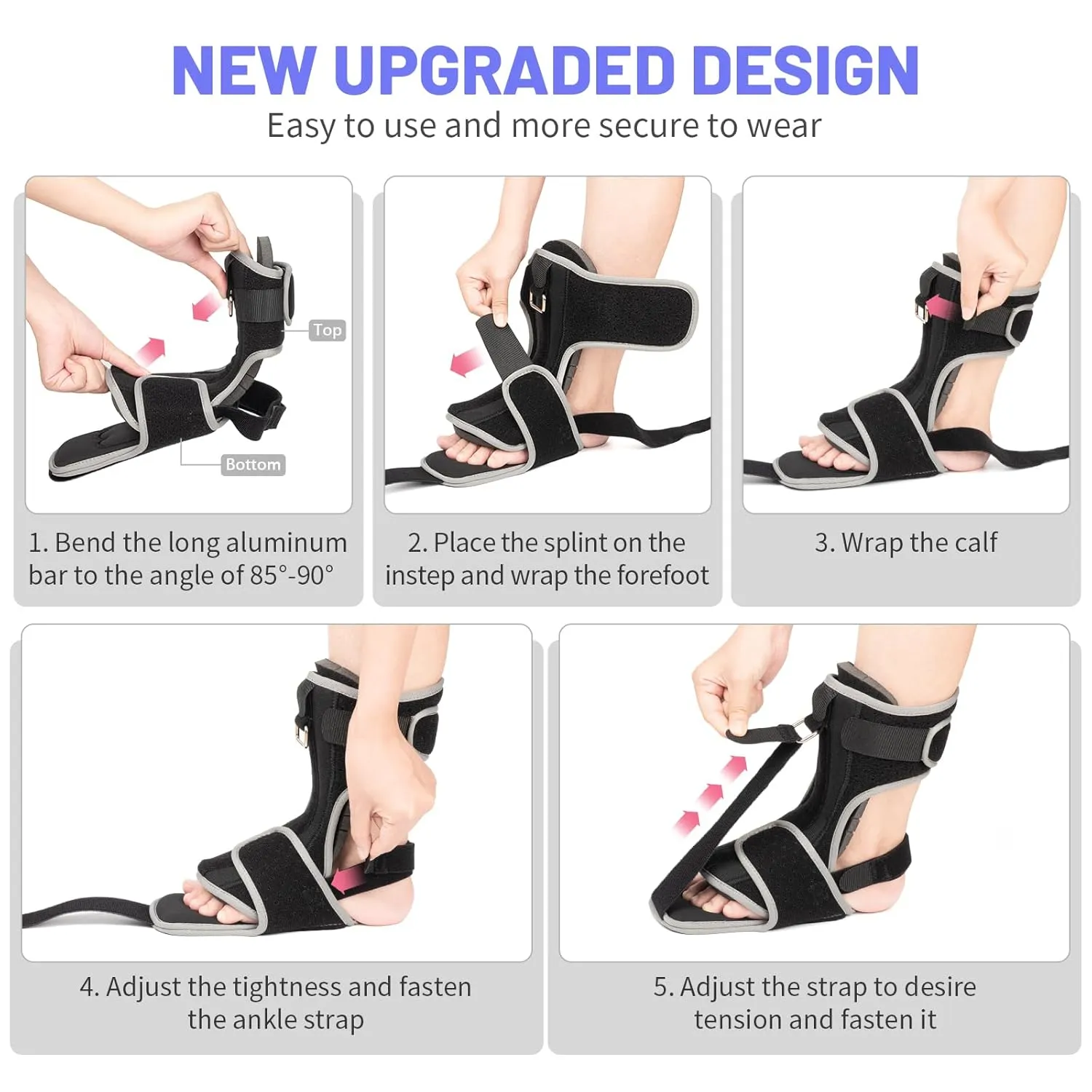 Plantar Fasciitis Night Splint: 2 Pack Plantar Fasciitis Brace for Women Men - Effective Plantar Fasciitis Relief Achilles Tendonitis Foot Drop Heel Pain Black