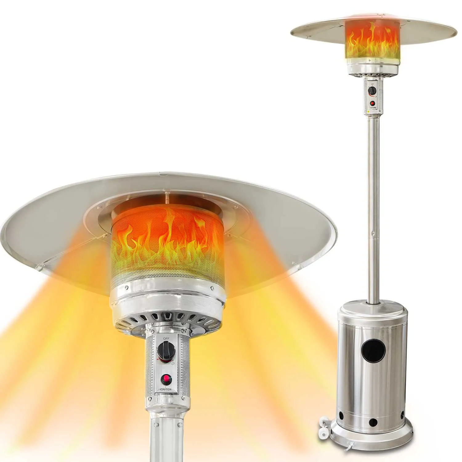 Propane heater | stainless steel w/ wheels, 30 ° shut off, 48,000 BTU