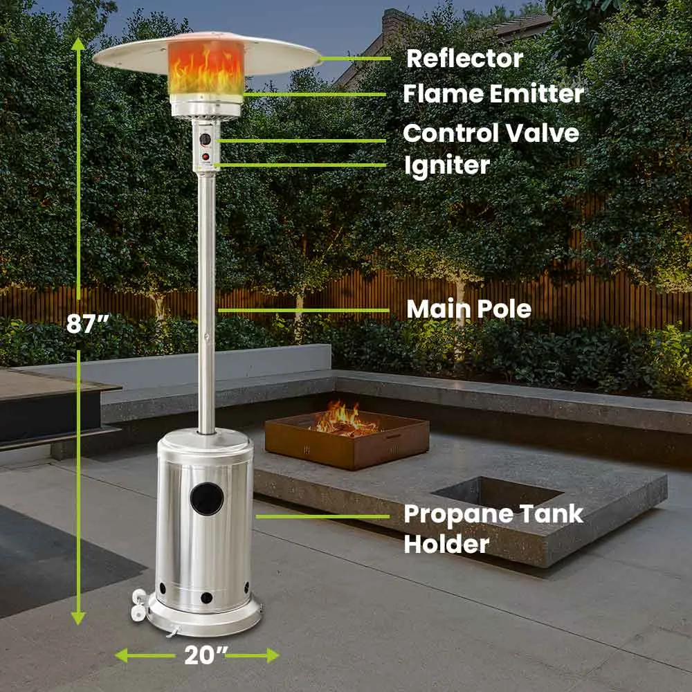 Propane heater | stainless steel w/ wheels, 30 ° shut off, 48,000 BTU