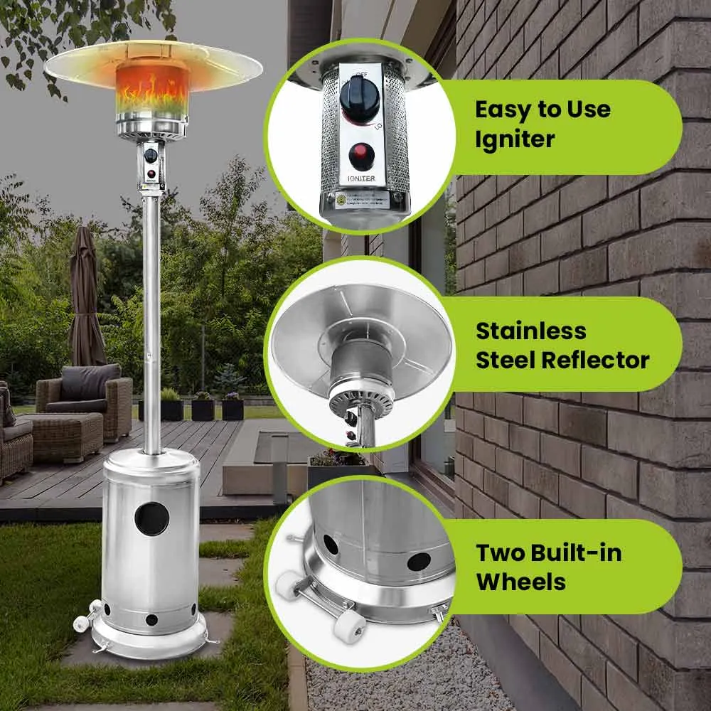 Propane heater | stainless steel w/ wheels, 30 ° shut off, 48,000 BTU