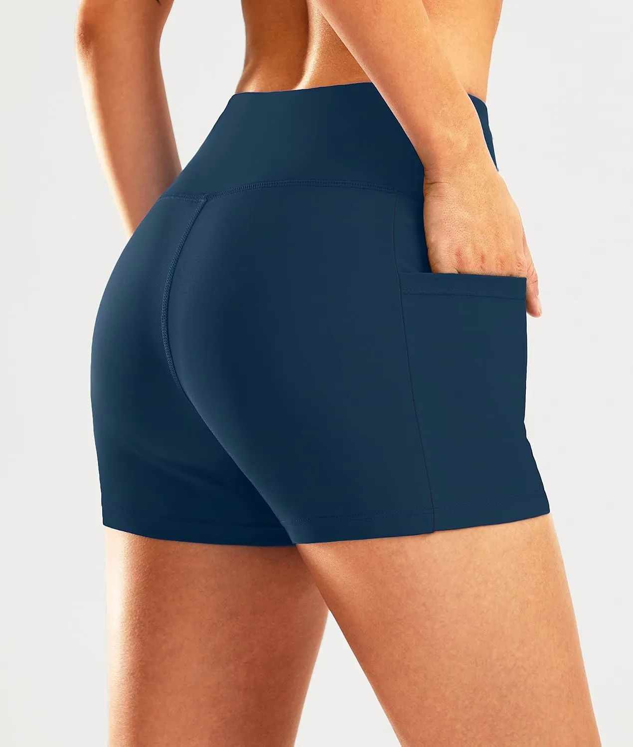 Pudolla Womens Swim Shorts High Waisted Bathing Bottom Shorts Tummy Control Board Swimsuit with Pockets