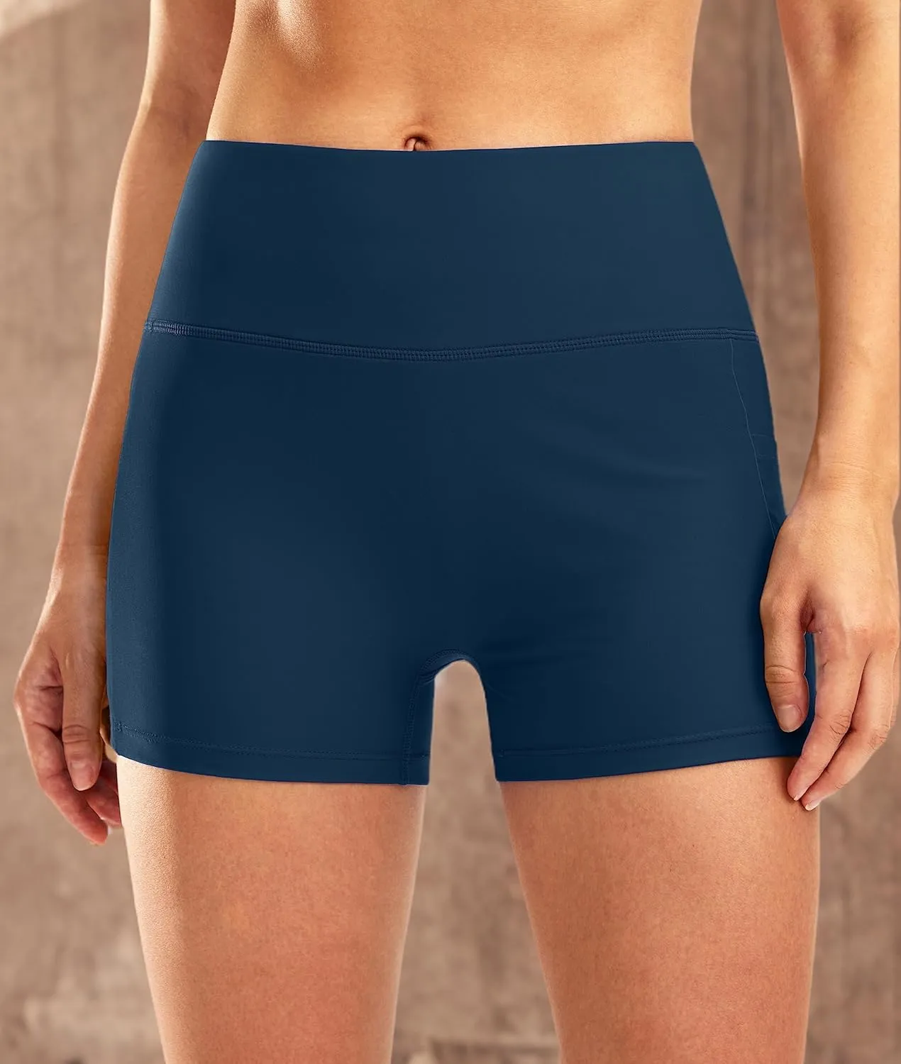 Pudolla Womens Swim Shorts High Waisted Bathing Bottom Shorts Tummy Control Board Swimsuit with Pockets