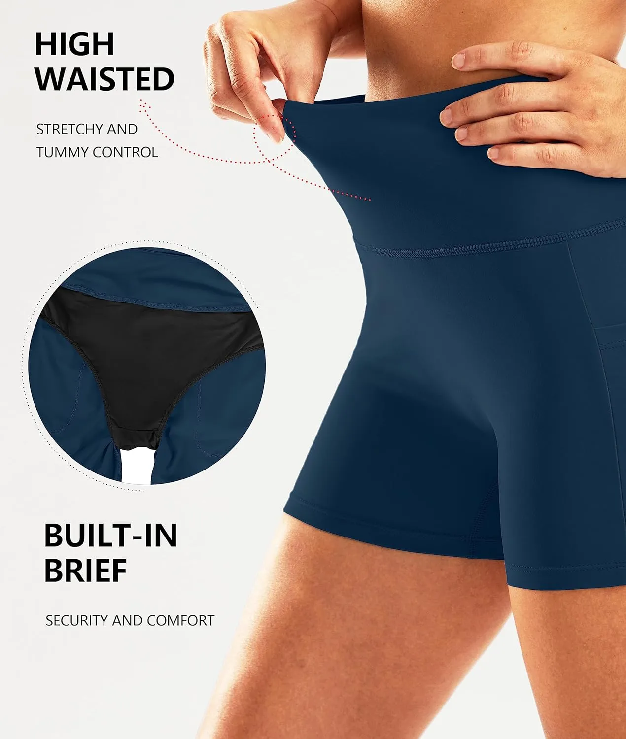 Pudolla Womens Swim Shorts High Waisted Bathing Bottom Shorts Tummy Control Board Swimsuit with Pockets