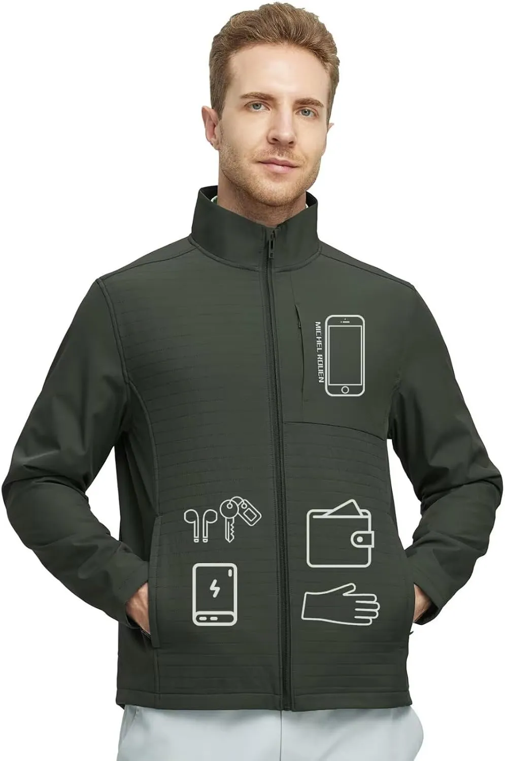 Rouen Mens Golf Raincoat Jacket Zipper Pockets Lightweight Softshell Hooded Water-resistant Spring Fall Outdoor Windbreaker
