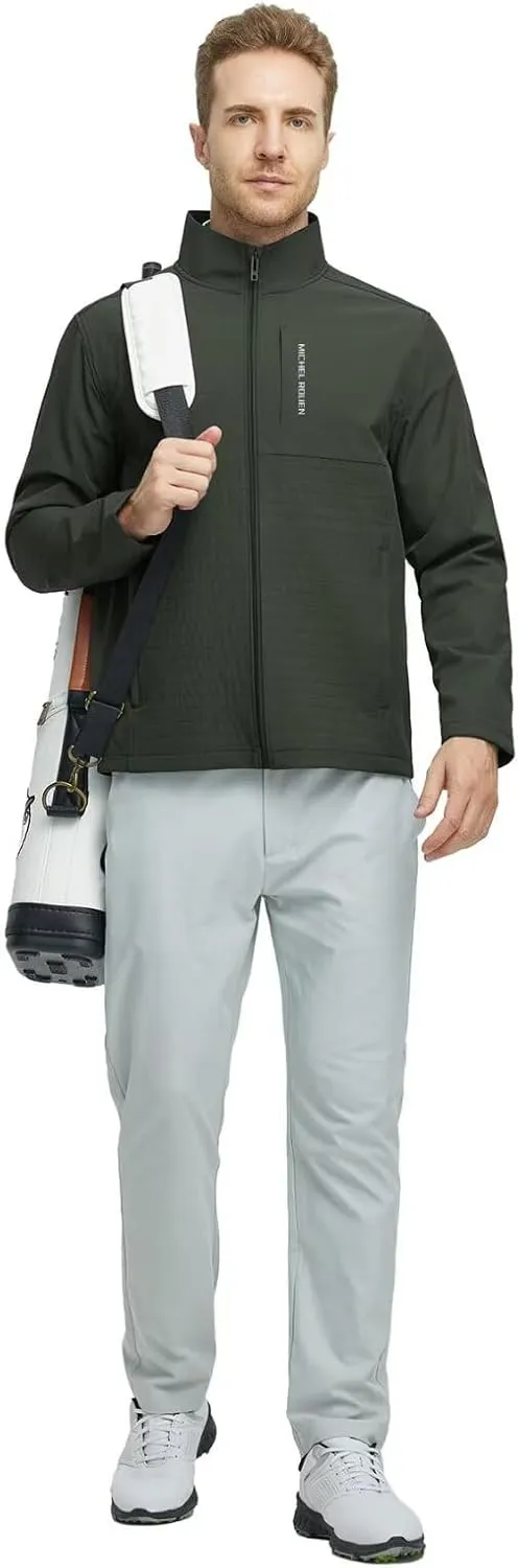 Rouen Mens Golf Raincoat Jacket Zipper Pockets Lightweight Softshell Hooded Water-resistant Spring Fall Outdoor Windbreaker