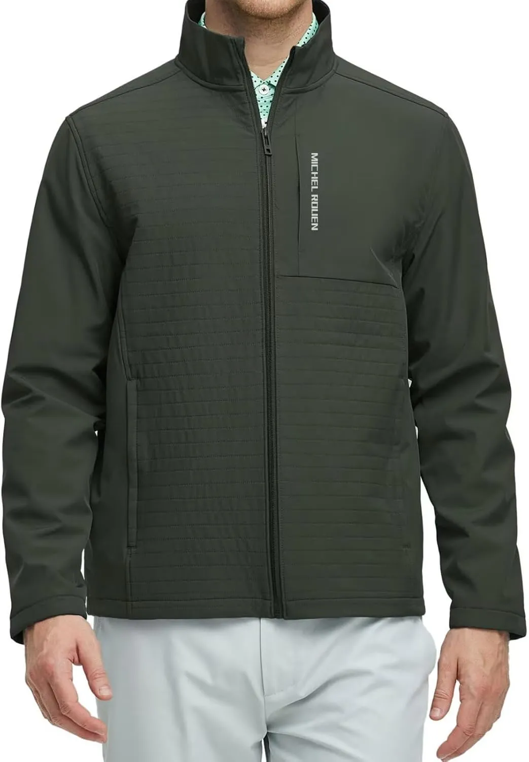 Rouen Mens Golf Raincoat Jacket Zipper Pockets Lightweight Softshell Hooded Water-resistant Spring Fall Outdoor Windbreaker