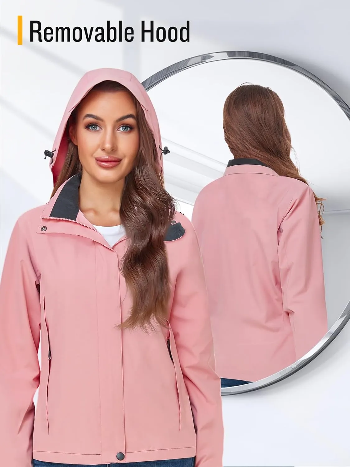SaphiRose Womens Waterproof Rain jacket Lightweight Active Outdoor Raincoat with Removable Hood