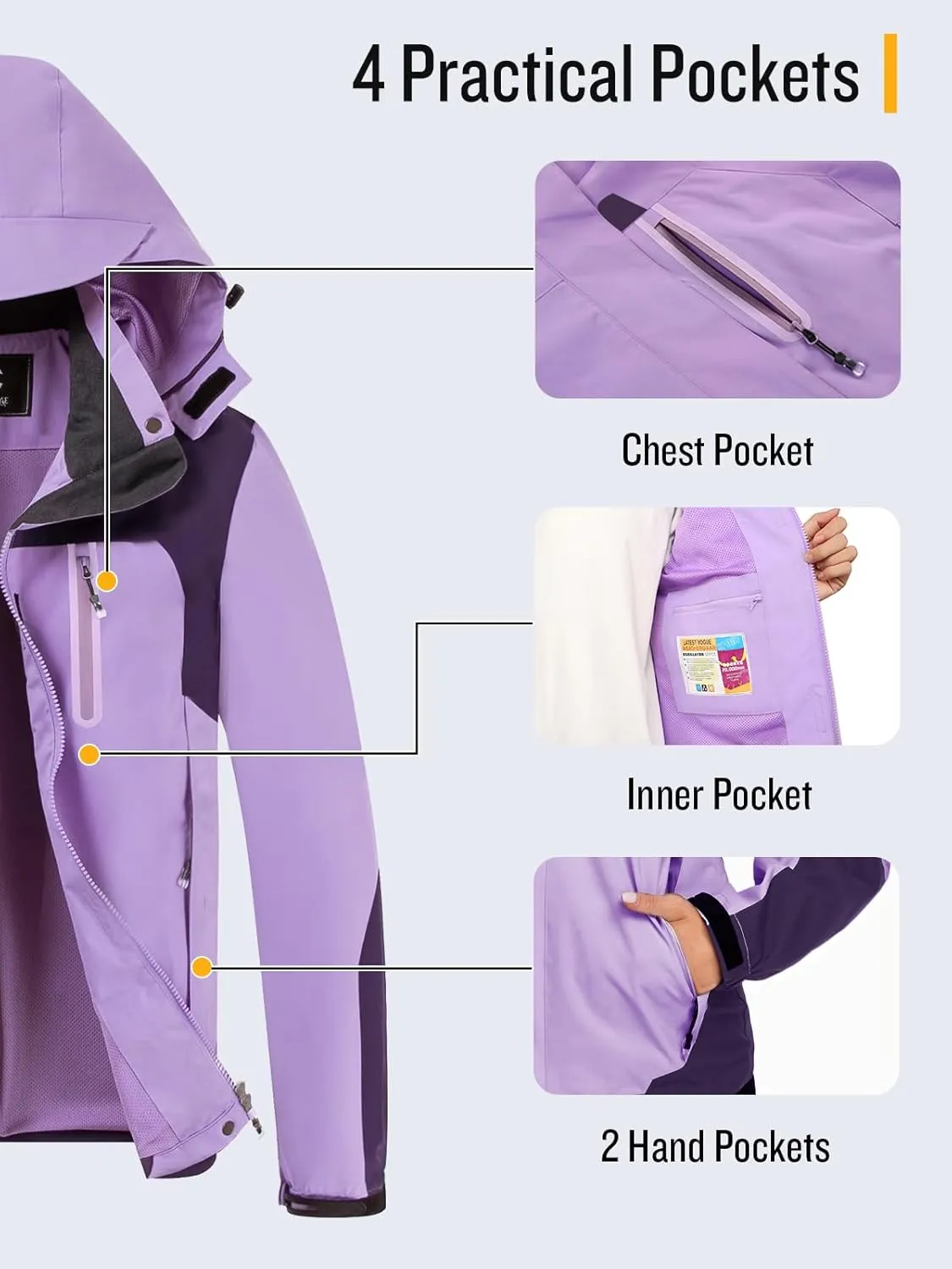 SaphiRose Womens Waterproof Rain jacket Lightweight Active Outdoor Raincoat with Removable Hood