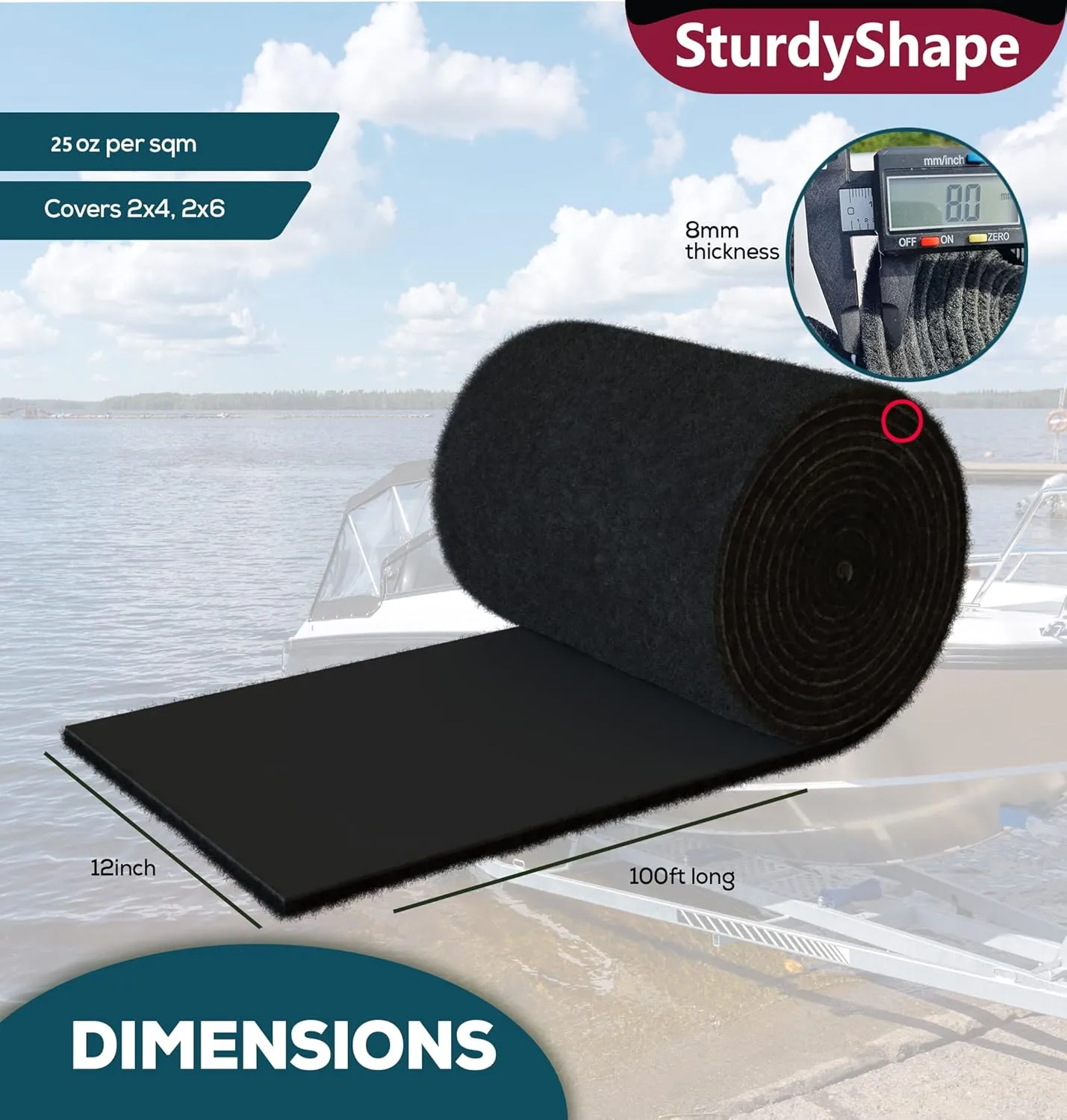 SturdyShape Thick Boat Trailer Bunk Carpet Kit 12Inx100Ft 25oz