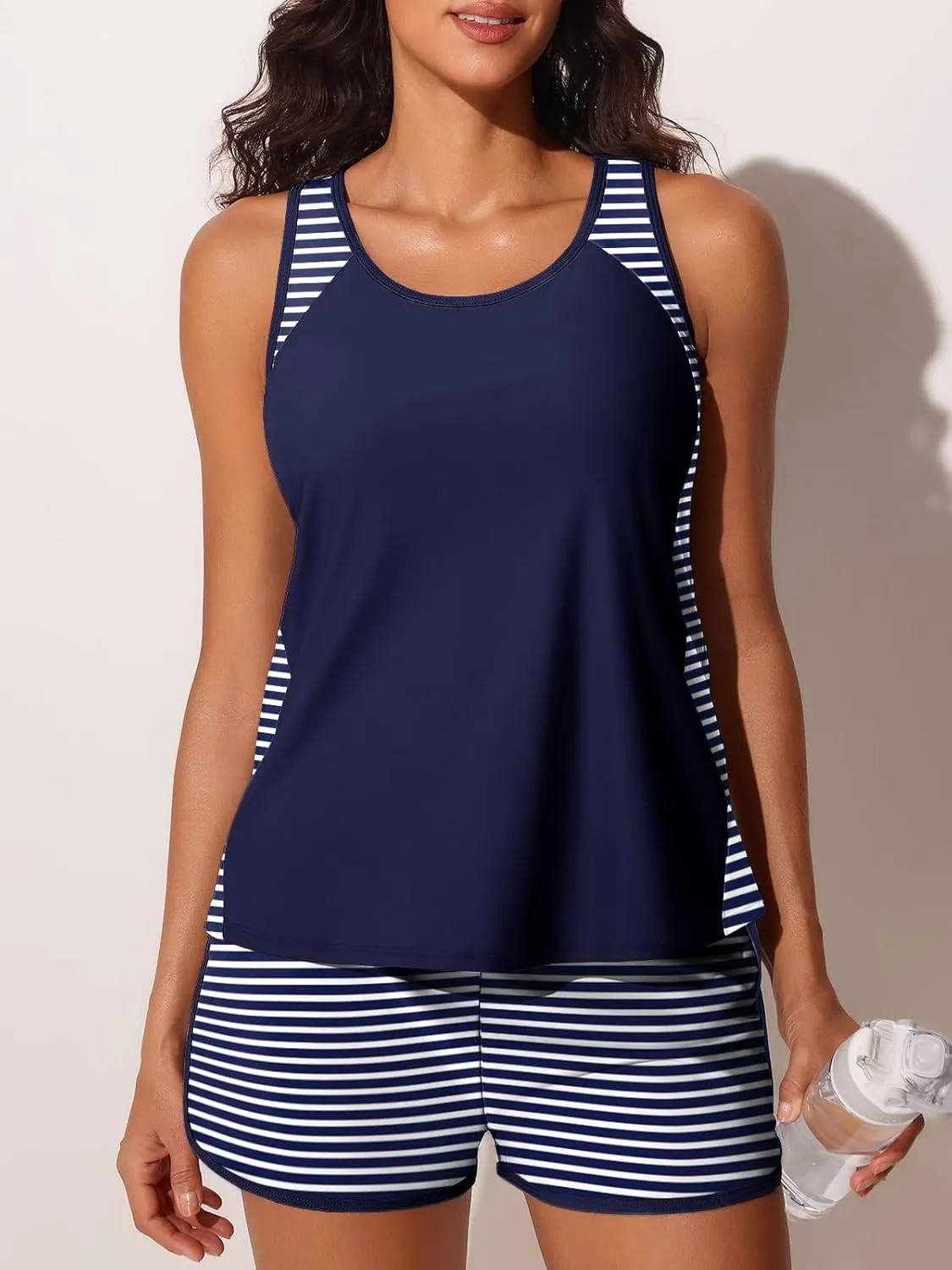 Summer Mae Blouson Tankini Swimsuits for Women 2025 Tummy Control Two Piece Bathing Suits with Sporty Pockets Swim Shorts