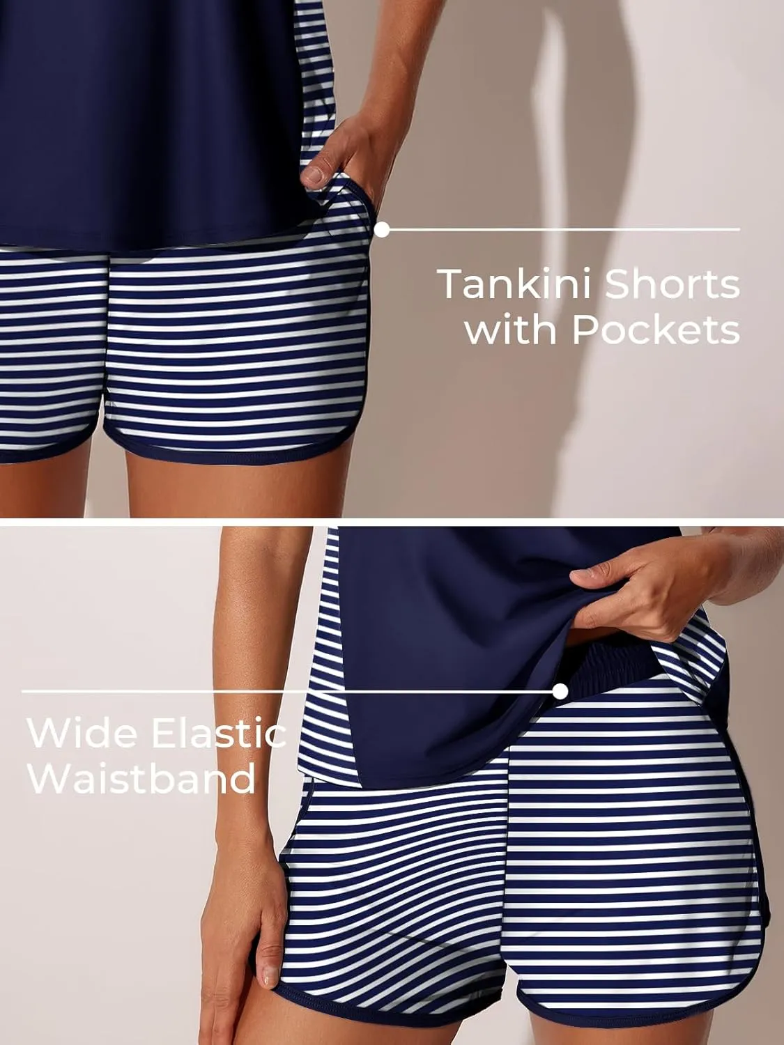 Summer Mae Blouson Tankini Swimsuits for Women 2025 Tummy Control Two Piece Bathing Suits with Sporty Pockets Swim Shorts