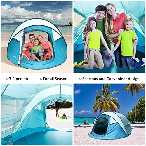 Sunnychic Double Layer 4 Person Easy Pop Up Camping Tent