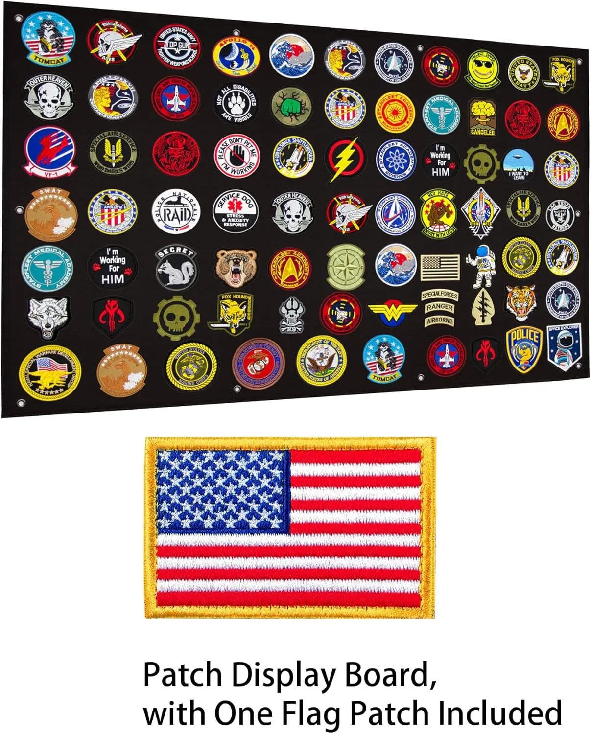 Tactical Patch Display Panel Holder Board for Military Army Combat Morale Uniform Hook and Loop Emblems, 43 Inches x 27.5 Inches (Large), with 1 Flag Patch Included