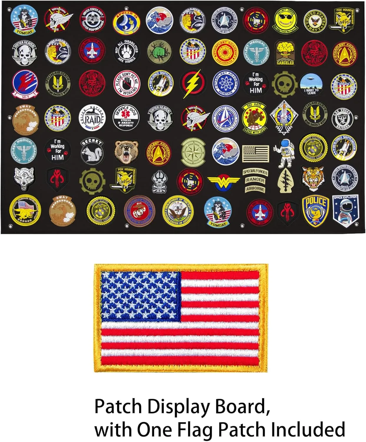 Tactical Patch Display Panel Holder Board for Military Army Combat Morale Uniform Hook and Loop Emblems, 43 Inches x 27.5 Inches (Large), with 1 Flag Patch Included