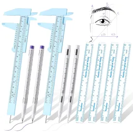 Teling 10 Pcs Eyebrow Ruler tools set 2 Eyebrow Measuring Ruler kit 4 Microblading White Skin Marker Pen 4 Paper Permanent Makeup Position Mapping Mark Tools for Artists Skin