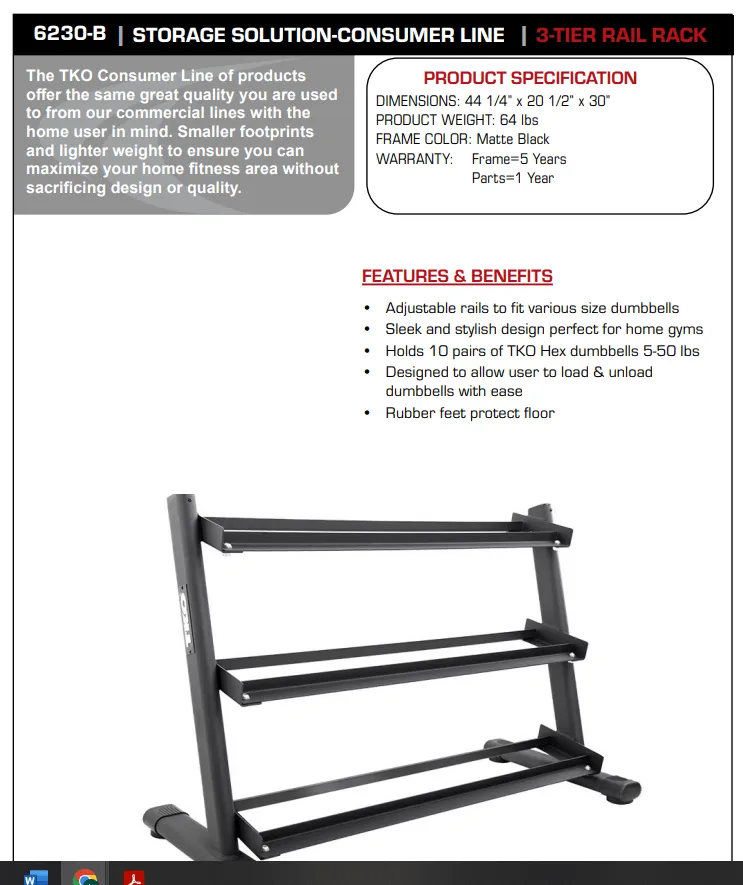 TKO 3-Rail Dumbbell Rack
