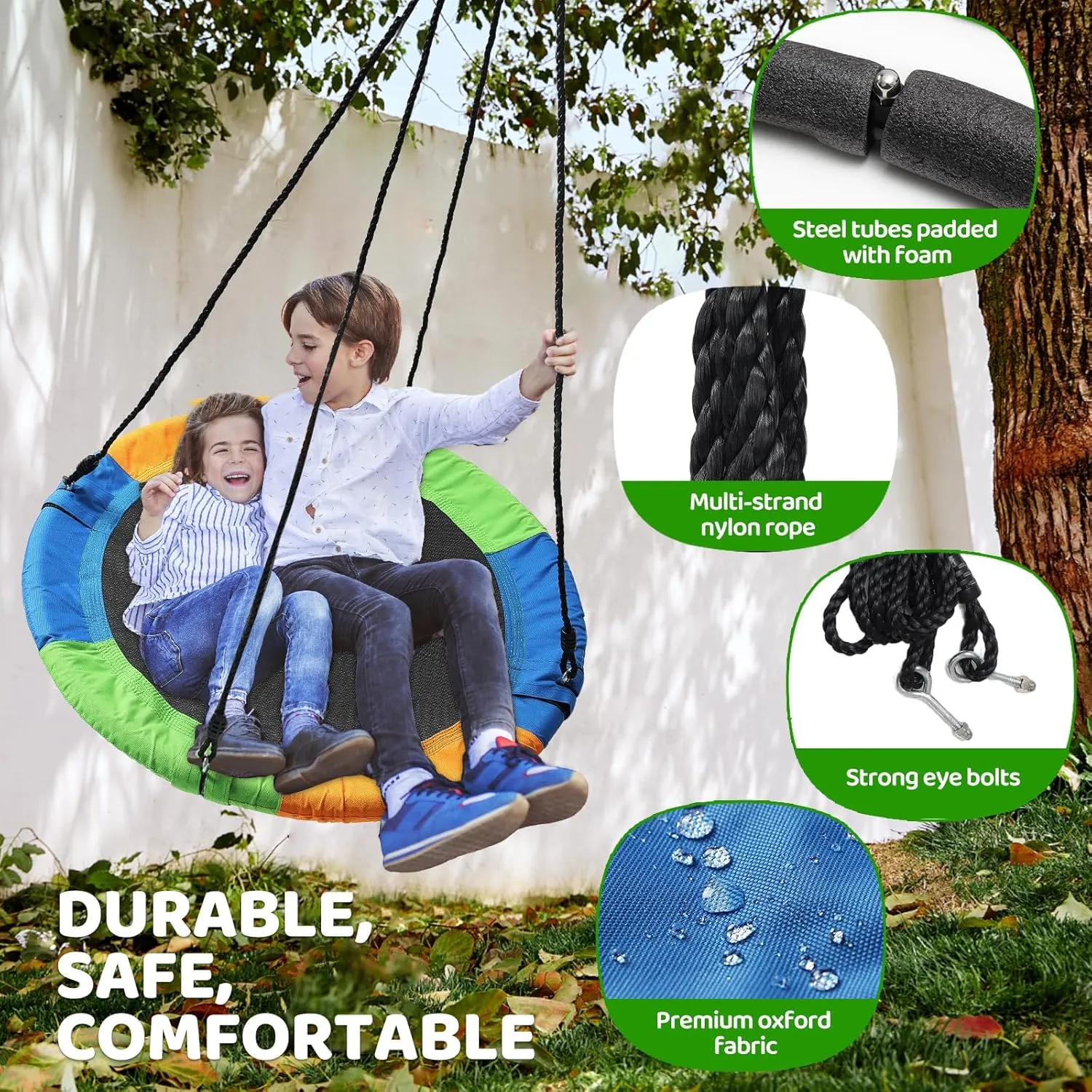 Tree Swing, 40 Inch Portable Flying Saucer Swing for Kids Adults, 700lbs Weight Capacity Disc Round Swing Set with Adjustable Rope and Hanging Straps for Indoor, Outdoor, Garden and Patio