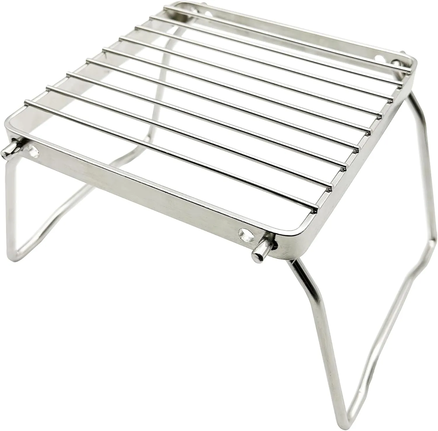 TreGoo Camp Grill with Foldable Legs-304 Stainless Steel Grill Grate for Gas Stove-Ultralight mini Campfire Stand-Portable Grill Grid for Backpacking/Camping/Hiking/Picnic/Traveling/Fishing (Classic)
