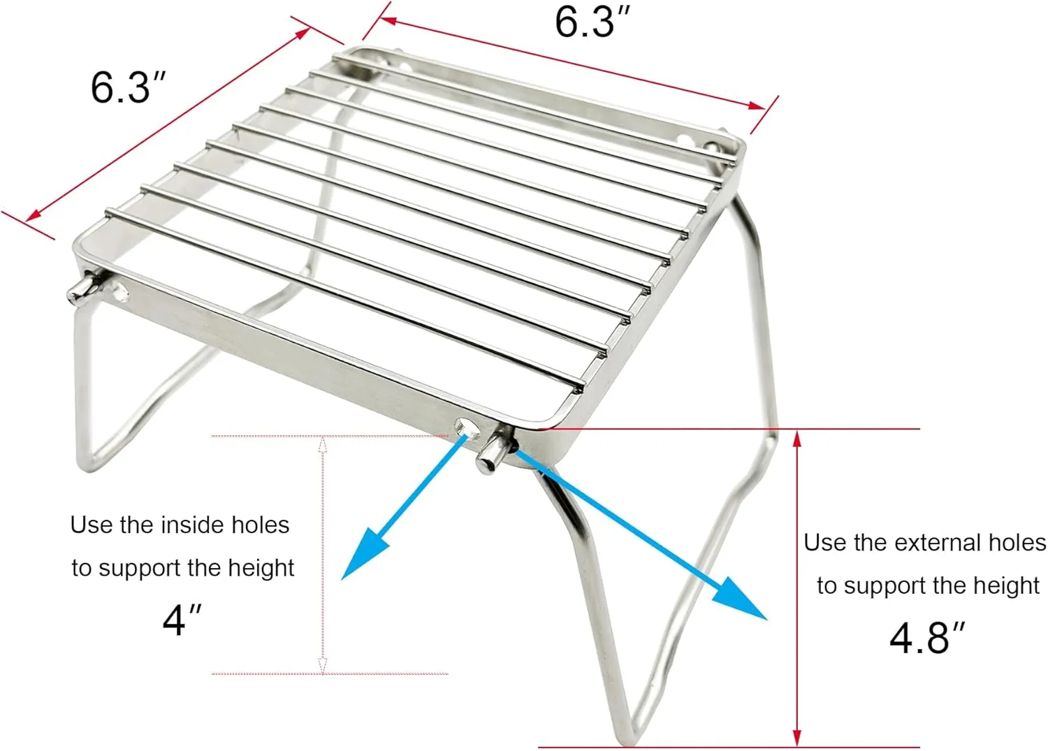 TreGoo Camp Grill with Foldable Legs-304 Stainless Steel Grill Grate for Gas Stove-Ultralight mini Campfire Stand-Portable Grill Grid for Backpacking/Camping/Hiking/Picnic/Traveling/Fishing (Classic)