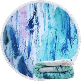 Violet Mist Bule Round Beach Towel Tie Dye Round Mandala Beach Blanket 60 inch Oversized Microfiber Blanket Extra Large Swim Pool Bath Circle Towel with Tassels for Women Men Adults