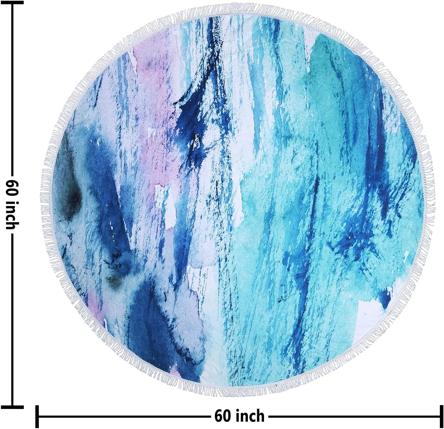 Violet Mist Bule Round Beach Towel Tie Dye Round Mandala Beach Blanket 60 inch Oversized Microfiber Blanket Extra Large Swim Pool Bath Circle Towel with Tassels for Women Men Adults