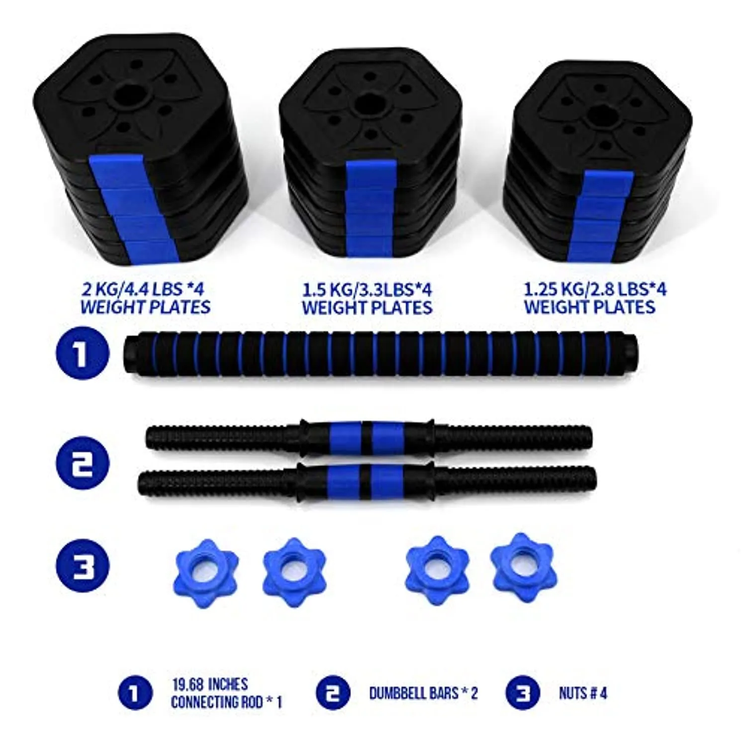 Vivitory Weights Dumbbells Set, Adjustable Dumbbell Set with Connector, Non-Rolling Dumbbells Weights Set for Home Gym, Barbells Weights for Exercises, Up to 44/66 lbs, Hexagon Shape Cement Mixture
