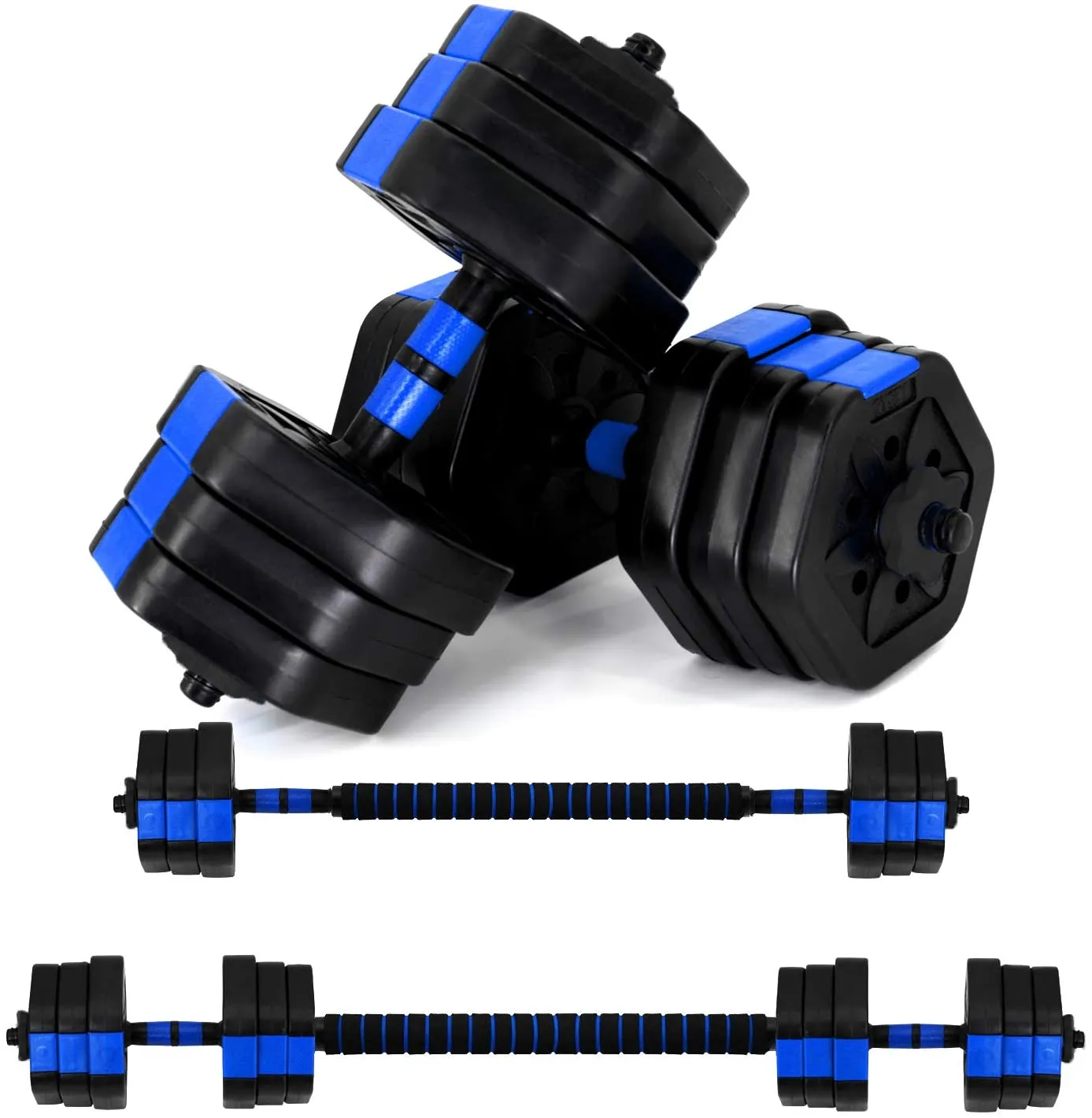 Vivitory Weights Dumbbells Set, Adjustable Dumbbell Set with Connector, Non-Rolling Dumbbells Weights Set for Home Gym, Barbells Weights for Exercises, Up to 44/66 lbs, Hexagon Shape Cement Mixture