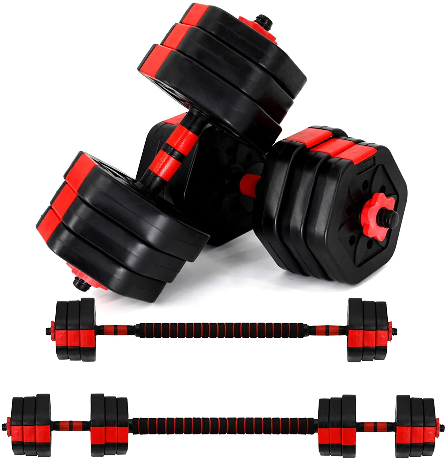 Vivitory Weights Dumbbells Set, Adjustable Dumbbell Set with Connector, Non-Rolling Dumbbells Weights Set for Home Gym, Barbells Weights for Exercises, Up to 44/66 lbs, Hexagon Shape Cement Mixture