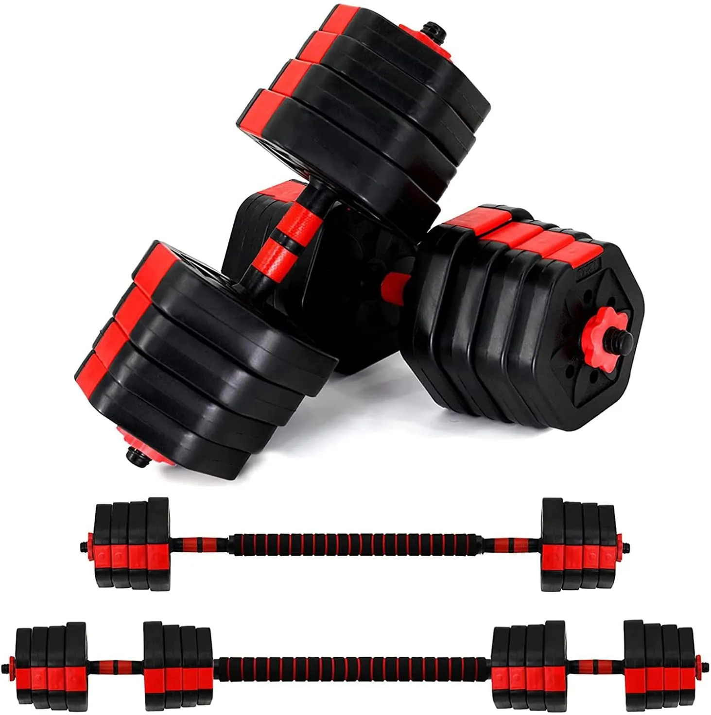 Vivitory Weights Dumbbells Set, Adjustable Dumbbell Set with Connector, Non-Rolling Dumbbells Weights Set for Home Gym, Barbells Weights for Exercises, Up to 44/66 lbs, Hexagon Shape Cement Mixture
