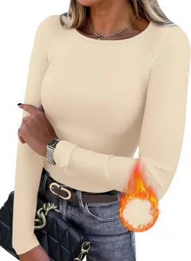 WIHOLL Long Sleeve Thermal Shirt for Women Light Fleece Tops Spring 2025 Crew Neck Casual Basic T-Shirts
