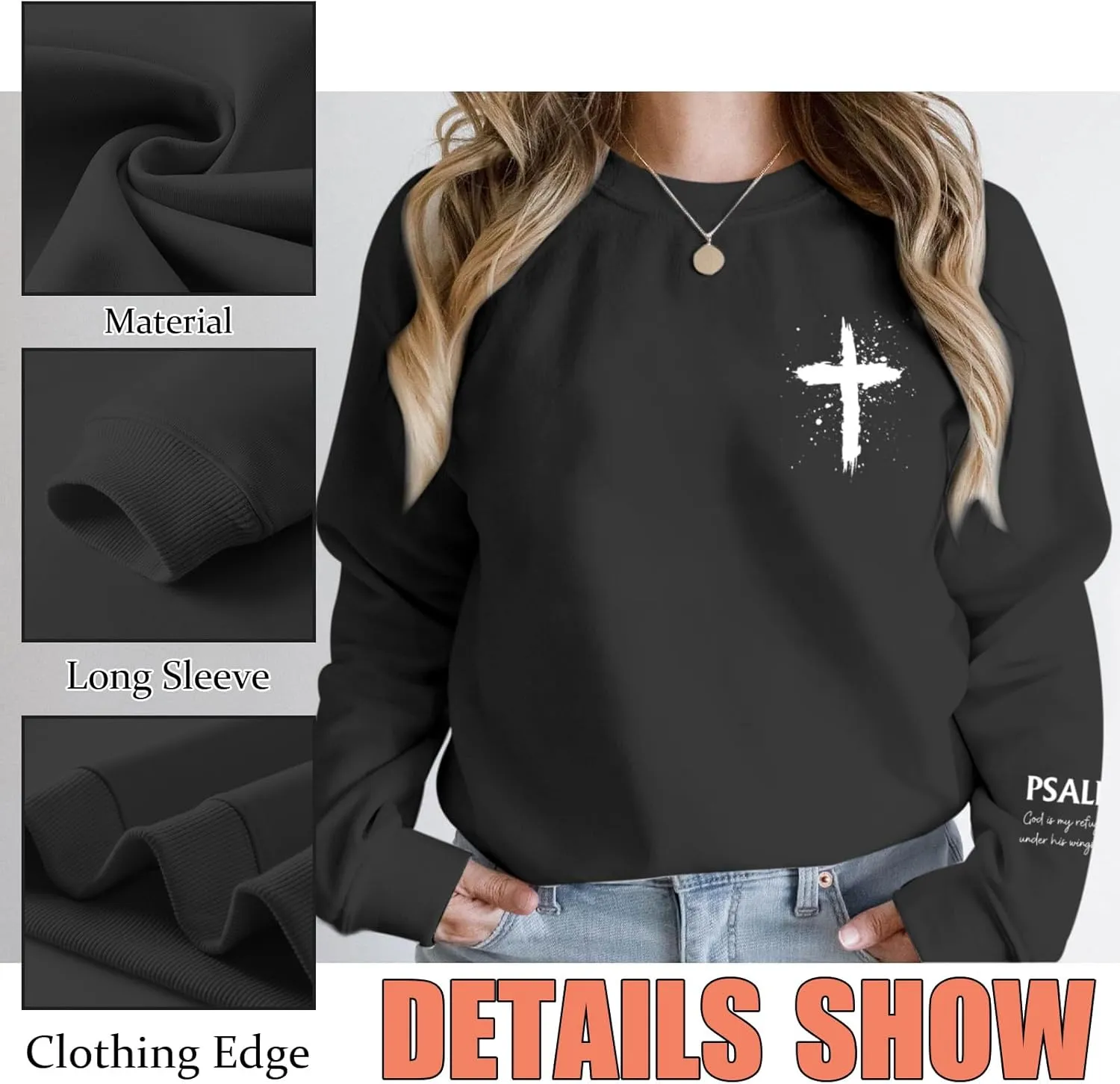 Women Christian Sweatshirt Psalms 91 Jesus Hoodie Religious Faith God Shirt Bible Verse Inspirational Pullover Tops