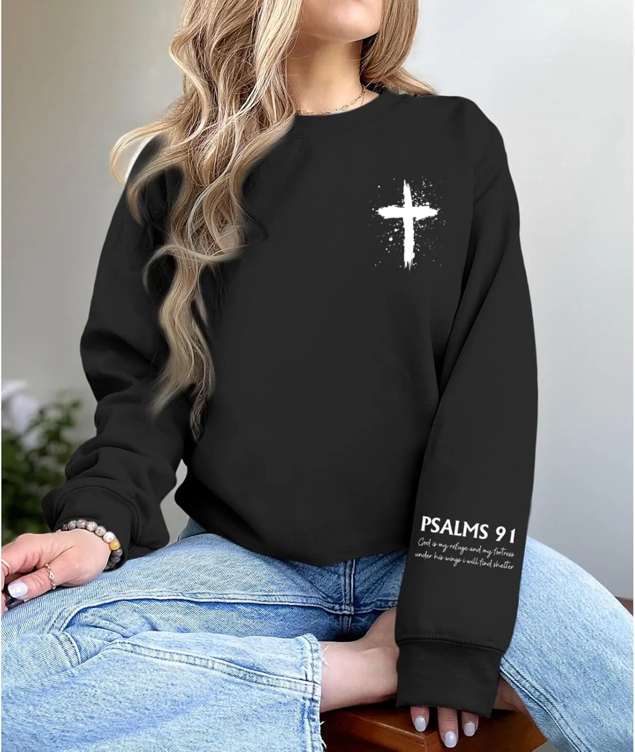 Women Christian Sweatshirt Psalms 91 Jesus Hoodie Religious Faith God Shirt Bible Verse Inspirational Pullover Tops